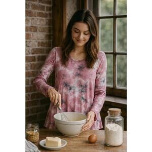 DJT Women's Long Sleeve Tie-Dye Top - Pink & Gray